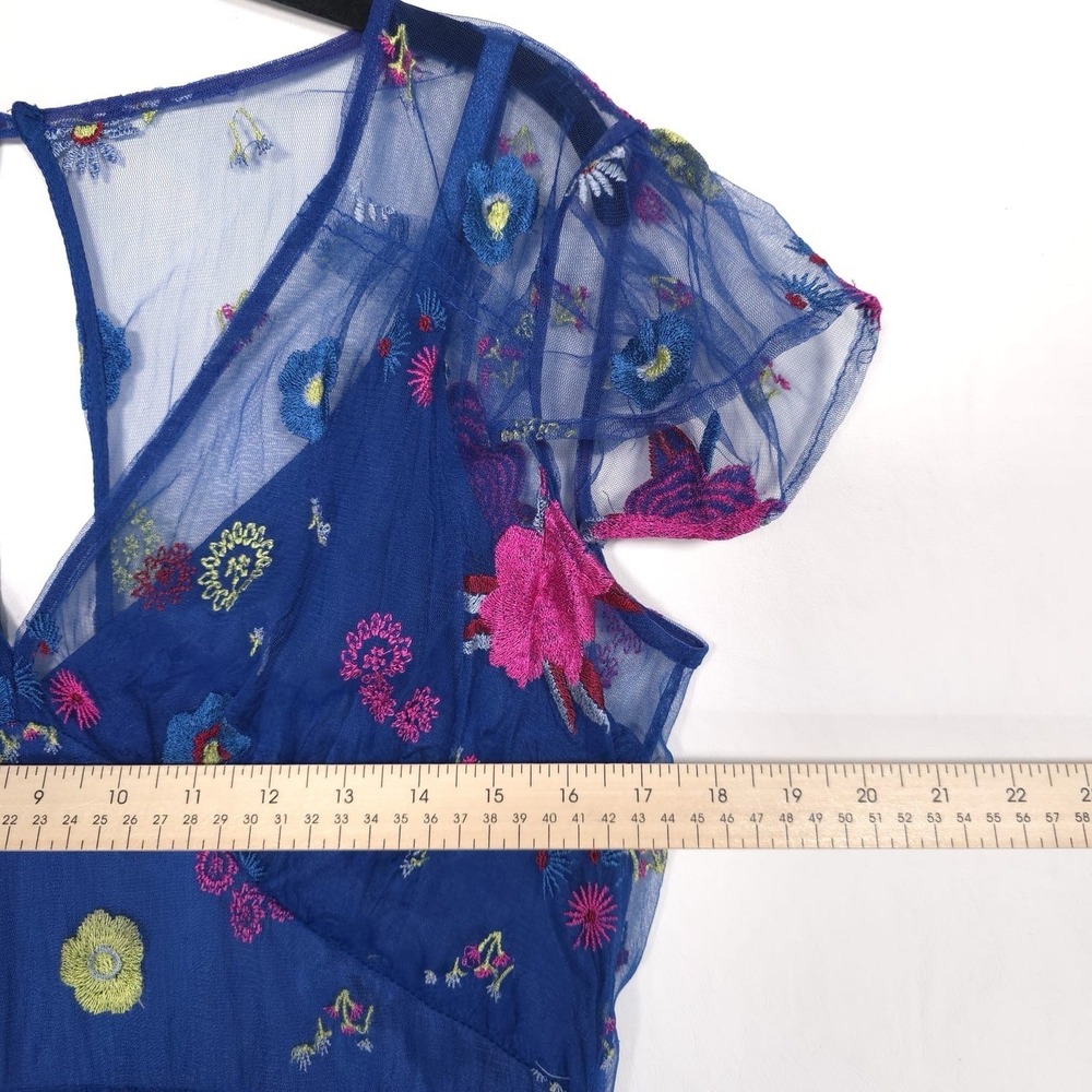 Anthropologie TRACY REESE Midi Dress Size 12P Embroidered Topaz Blue Floral - Picture 7 of 16